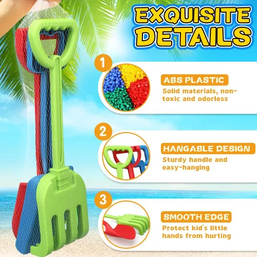 Miniatura 3 de Juego de palas de playa jumbo para niños, pala de arena de plástico ABS de mango largo de 16 pulgadas, paquete de 3 unidades de plantación de verano