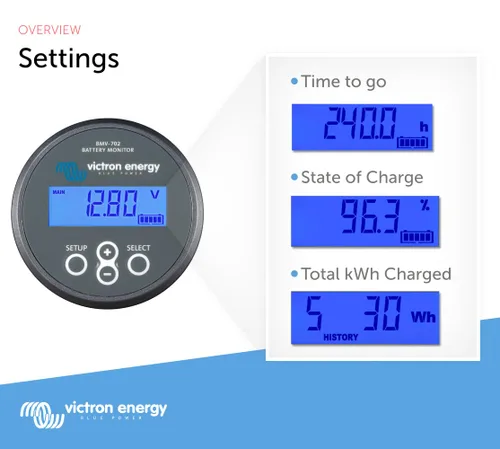 Miniatura 6 de Victron Energy BMV-700 Monitor de batería con derivación y pantalla - 6.5-95 VDC - Gris