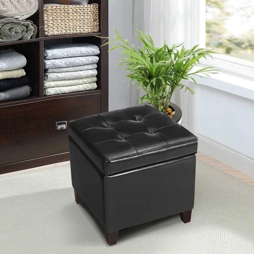 Miniatura 7 de Homebeez Taburete otomano de almacenamiento de piel sintética con tapa abatible (negro)