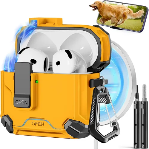 Miniatura 8 de Pohgelan - Funda compatible con AirPods Pro 2ª/1ª (azul) Cerradura magnética automática con kit de limpieza, compatible con Magsafe
