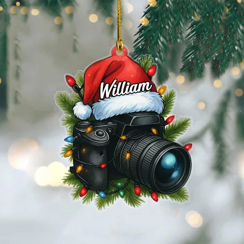 Adorno de fotógrafo personalizado 2025, adorno de cámara con nombre, decoración de árbol para amantes de la fotografía, recuerdo único de vacaciones