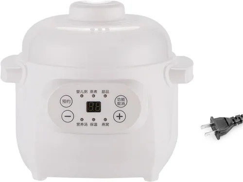 Olla eléctrica para estofado de 1 litro, 200 W, revestimiento de cerámica, versátil olla caliente con reserva de temporizador, mantenimiento cálido,