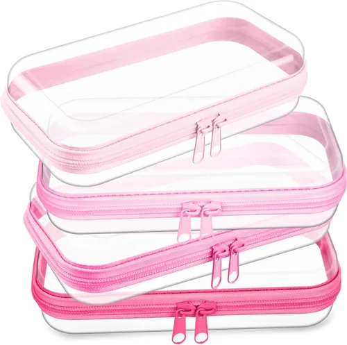 Miniatura 10 de Hoolerry 4 piezas de estuches rígidos transparentes con cremallera, bolsas de maquillaje, estuche de plástico para lápices, contenedores de caja
