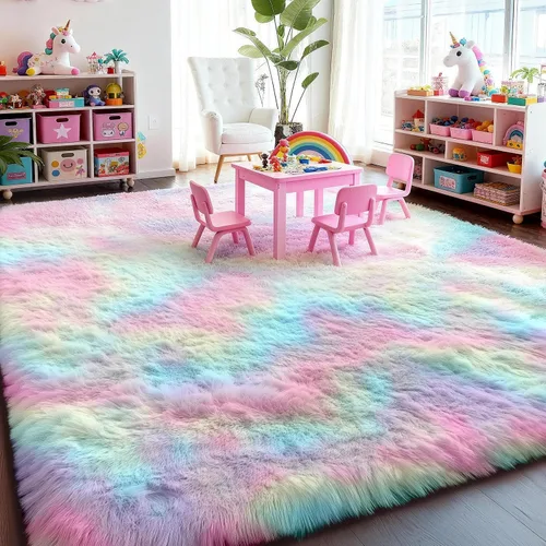 Miniatura 5 de PAGISOFE - Alfombras arcoíris de 6 x 9 pies, alfombra grande y esponjosa, alfombras de felpa para habitación de niñas, habitaciones de niños, 1