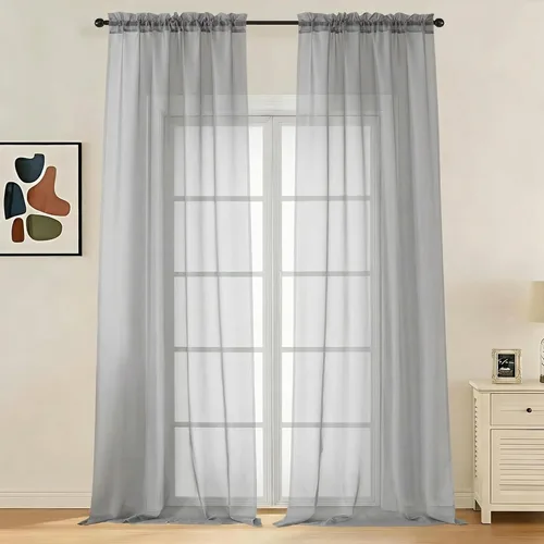 Miniatura 57 de LIVEKID Cortinas traslúcidas negras de cocina de 36 pulgadas de largo, cortinas cortas filtrantes de luz, 2 paneles de gasa aireada, texturizadas