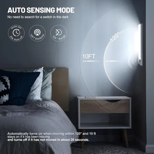 Miniatura 2 de Paquete de 6 luces inalámbricas para debajo del gabinete, 32 luces LED recargables con sensor de movimiento para interiores, luces magnéticas Luz