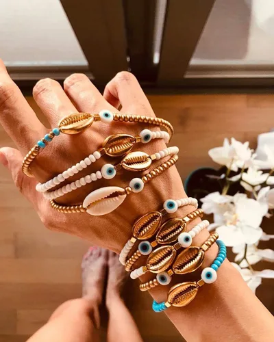 Miniatura 3 de KELITCH Turquoise Beaded Bracelet Gold Shell Charm Bracelets Women Thin Strand Bracelets For Women