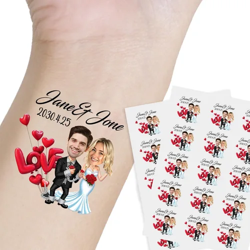 Miniatura 25 de Tatuaje personalizado con nombre y cara, tatuaje temporal personalizado para adultos, niños, amados, un amigo o familia, cara con nombre, 2 x 2