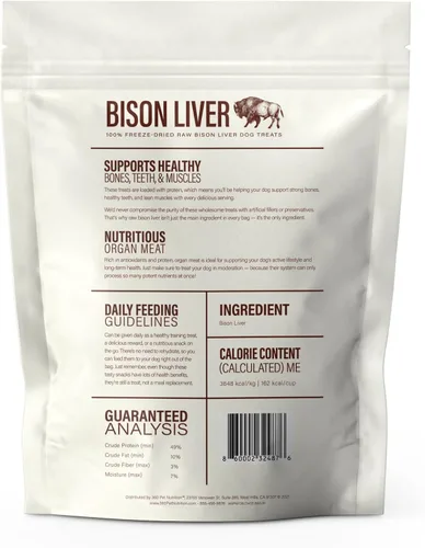 Miniatura 8 de 360 Pet Nutrition Golosinas de hígado de bisonte crudo liofilizado para perros, un solo ingrediente, alto en proteínas, sin granos, aperitivos