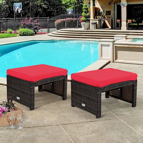 Miniatura 2 de Tangkula 2 otomanas de ratán para patio, reposapiés para todo tipo de clima, asiento para exteriores con cojín suave, cremallera oculta, esponja