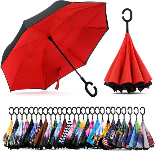Miniatura 34 de SIEPASA Paraguas invertido invertido de 49/56 pulgadas, doble toldo extra grande, ventilado, resistente al viento, impermeable, paraguas de golf