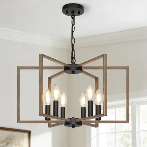 Miniatura 8 de Candelabro negro de granja, lámpara geométrica de 6 luces para comedor, moderna lámpara de techo industrial de metal, luces colgantes rústicas