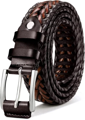 BULLIANT Cinturones para hombre, cinturones trenzados de cuero para regalo, jeans casuales para golf