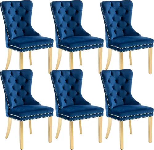 Miniatura 22 de KCC Juego de 2 sillas de comedor tapizadas de terciopelo, modernas sillas capitoné con botones con anillo de cabeza de león y patas de acero Patas