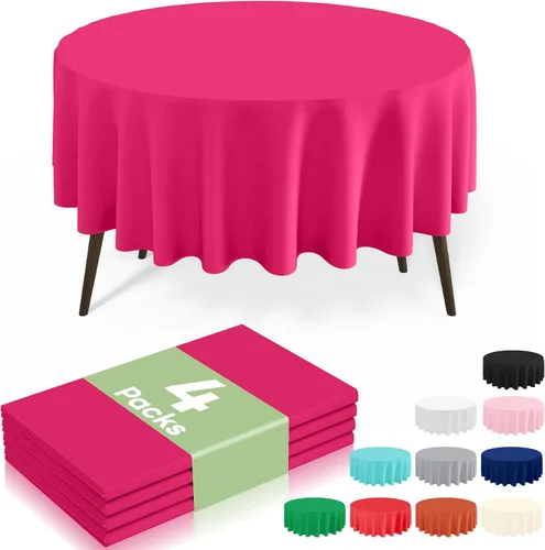 Miniatura 53 de misaya Paquete de 4 manteles desechables de plástico, mantel redondo impermeable de 84 pulgadas, a prueba de fugas y resistentes manteles Azul