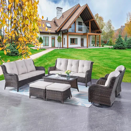 Miniatura 45 de Rilyson Mecedora de mimbre - Juego de 2 sillas mecedoras de mimbre para patio, sillas mecedoras de ratán para porche al aire libre, terraza, jardín