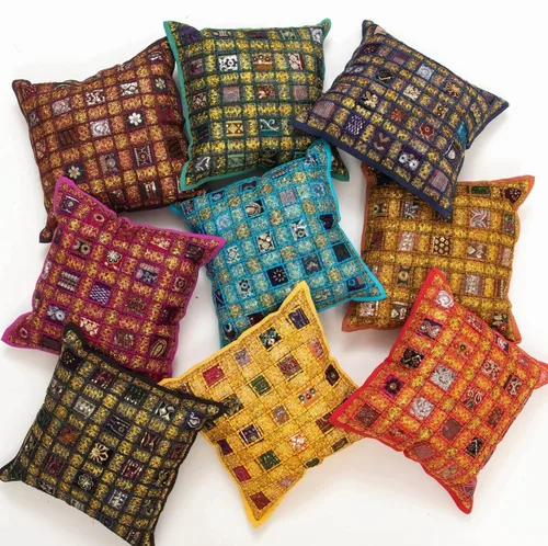 Miniatura 2 de INDACORIFY Juego de fundas de cojín surtidas de retazos, almohada de parche con cuentas hecha a mano india, almohada bohemia, funda de cojín