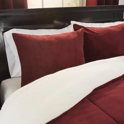 Miniatura 3 de Bedford Home Juego de edredón matrimonial/queen, colcha de 3 piezas de sherpa y forro polar con fundas de almohada, ropa de cama cálida, acogedora
