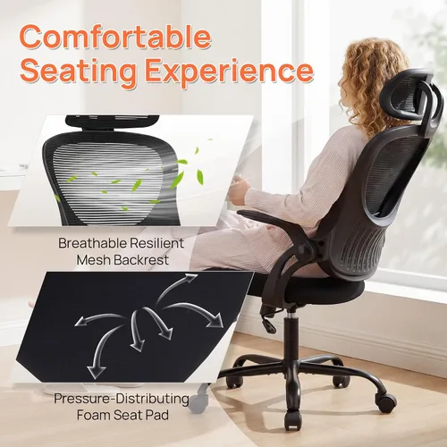 Miniatura 5 de Silla de escritorio de oficina, silla de trabajo ergonómica de malla con respaldo alto, silla de trabajo para oficina en casa, silla de escritorio