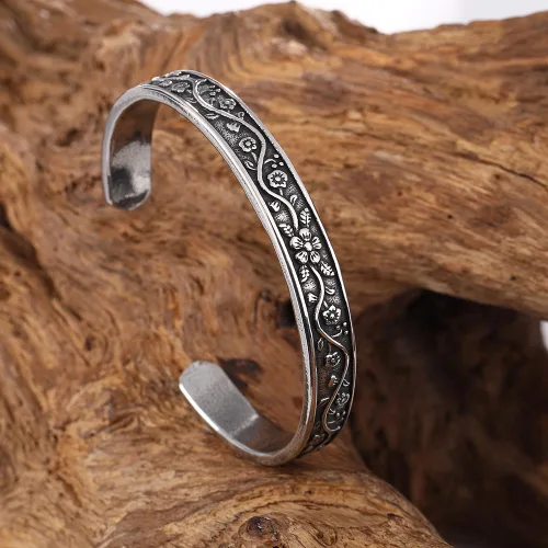 Miniatura 2 de YWMAN Pulsera floral vintage, brazalete de flores de acero inoxidable para mujer