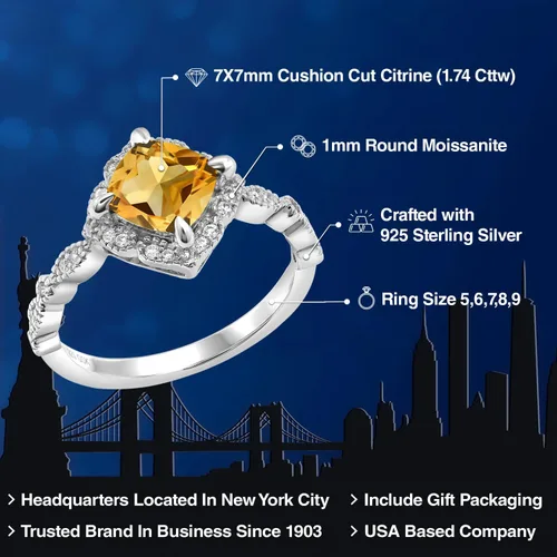 Miniatura 61 de Gem Stone King Anillo de compromiso solitario de moissanita blanca con piedra natal de corte cojín de 0.276 in para mujer, plata de ley 925