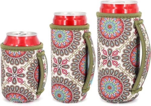 Miniatura 13 de Paquete de 3 fundas de neopreno reutilizables aisladas para latas con asa para refrescos, bebidas energéticas, gaseosas, cerveza, seltzer duro