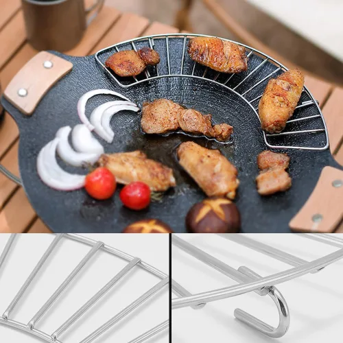 Miniatura 4 de Ouliget Rejilla de enfriamiento de acero inoxidable para parrilla, estante de drenaje de aceite de barbacoa medio redondo grueso, estante para horno