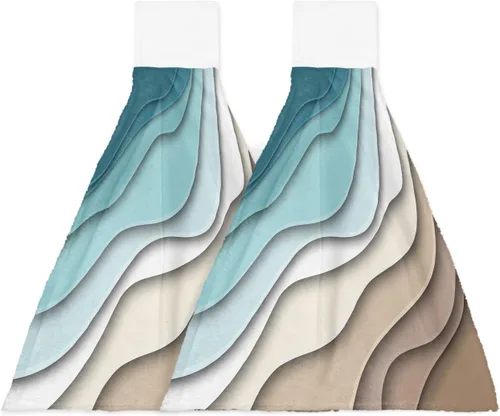 Miniatura 24 de Toallas de cocina con lazo para colgar, toallas de mano abstractas onduladas de color gris degradado, suaves, absorbentes, para baño, bar, hogar