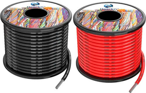 Cables eléctricos de silicona de 10 AWG de 5,2 mm² de 50 pies [25 pies negro y rojo de 25 pies] calibre 10 600 V suave y flexible Engánchate Cable