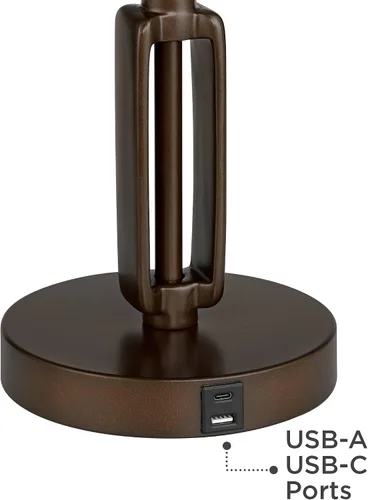 Miniatura 6 de Franklin Iron Works Samuel - Lámpara de mesa rústica con brazo oscilante de 21 1/4 pulgadas de alto con puertos USB, carga A+C, pantalla de mica