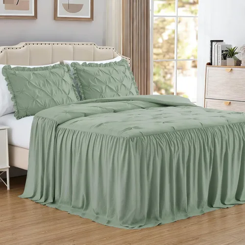 Miniatura 10 de Chezmoi Collection Aria - Juego de colcha plisada de 3 piezas con falda con volantes – French Country Chic Farmhouse – Matrimonial, color azul Azul