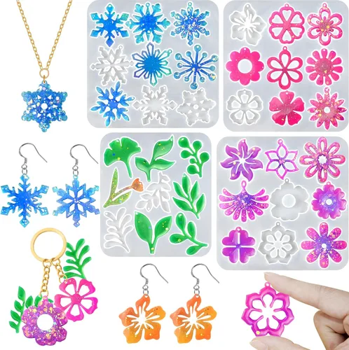 Miniatura 13 de Paquete de 5 moldes de resina para aretes, moldes de joyería de resina, moldes de silicona para colgantes de Navidad, varias formas, árbol de 5