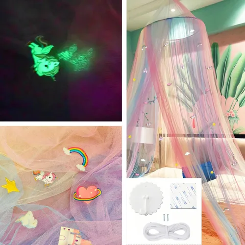 Miniatura 4 de Mosquitera de arco iris, toldo de cama de princesa para decoración de habitación de niñas o fiesta temática de unicornio