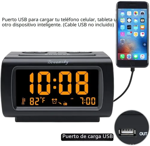 Miniatura 2 de DreamSky - Relojes despertadores de radio para dormitorios con respaldo de batería, números grandes y brillantes con atenuador, puerto USB, radio FM