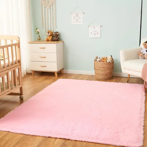 Miniatura 4 de AMTOVO - Alfombras peludas para sala de estar, alfombra grande de 5 x 7 pies, rosada, esponjosa, de liquidación, alfombra para dormitorio, alfombra
