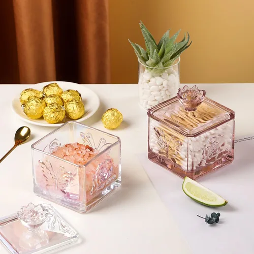Miniatura 7 de WHJY Lindo tarro de cristal para dulces con tapa, tarro de cristal iridiscente para escritorio de oficina, platos de dulces coloridos para bufé