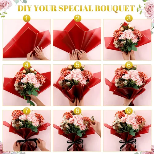 Miniatura 4 de Outus 60 hojas de papel de regalo para ramo de flores, para el Día de la Madre, impermeable, con 60 mariposas 3D, 100 alfileres de flores, 2 rollos