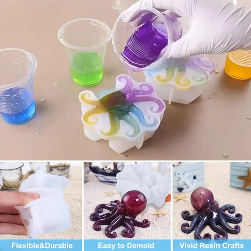 Miniatura 4 de Moldes de resina de pulpo de silicona, lindos moldes epoxi de pulpo, molde de silicona 3D de animales grandes para fundición de resina, colgar