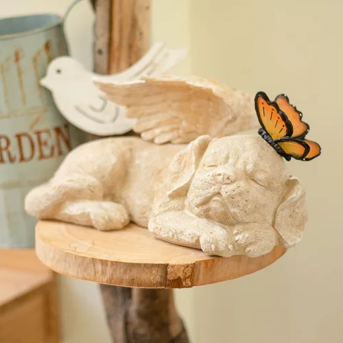 Miniatura 8 de WONDER GARDEN Estatua de Ángel Perro Durmiendo con Luz Solar - Piedra Conmemorativa para Mascotas, en Memoria de Perro, Estatuas de Tributo Cachorro