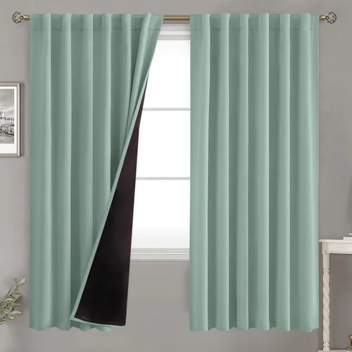 Miniatura 108 de BGment Cortinas 100% opacas beige de 63 pulgadas de largo con forro aislante térmico, bolsillo para varilla y lengüeta trasera de doble capa