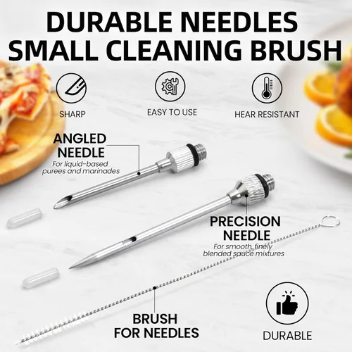 Miniatura 2 de SCHVUBENR Baster grande para pavos con cepillo de limpieza y aguja, herramienta de acero inoxidable para cocinar, fácil de usar y limpiar, jeringa
