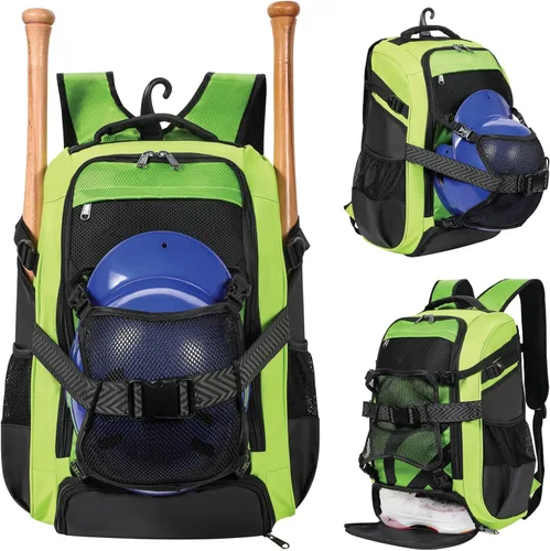 Miniatura 10 de Mochila grande de béisbol para adultos y jóvenes, bolsa de bate de sóftbol de 42L con casco ajustable desmontable con bolsillo de malla, ajuste