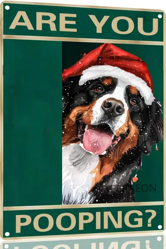 Miniatura 10 de Letrero de metal con texto en inglés "Beagle" Are You Pooping de 12 x 8 pulgadas, letrero de Navidad vintage, con sombrero de Papá Noel, divertido