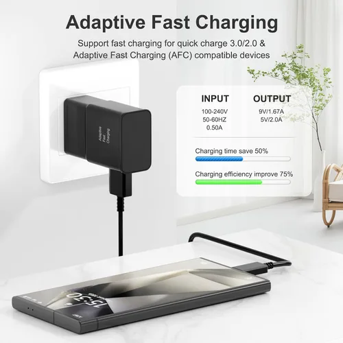 Miniatura 2 de Samsung Adaptador de carga rápida USB de carga rápida para Samsung Galaxy S26/S26 Ultra/S26+/S25 Ultra/S25/S25+/S25/S24/S23S8 S9 / Edge/Plus/Active