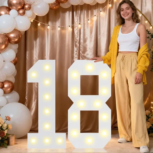 Miniatura 11 de Pooqla Letras y Números Decorativos con Luces LED, Letras y Números de Neón de Plástico Blanco para Decoración de Fiestas, Bodas, Funciona