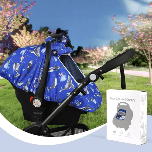 Miniatura 6 de Funda para asiento de auto Pea Pod para bebé, capota para asiento de auto infantil para recién nacidos con 2 capas de ventanas de tela de malla