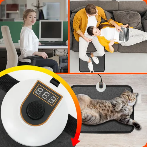 Miniatura 7 de Alfombrilla térmica para debajo del escritorio para calentador de pies, 7 ajustes de temperatura y almohadilla térmica de 55 W, reposapiés