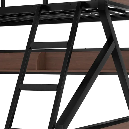 Miniatura 7 de Bellemave Litera Twin XL sobre Queen con estantes de almacenamiento y luces LED, literas de metal con escaleras, marco de litera resistente