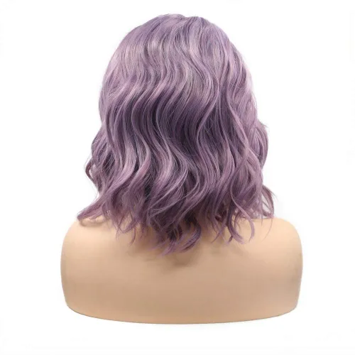 Miniatura 4 de Pelucas sintéticas de encaje frontal de 14 pulgadas para mujeres, vacaciones, cosplay, fiesta, lavanda, violeta, morado, color mezclado, resistente