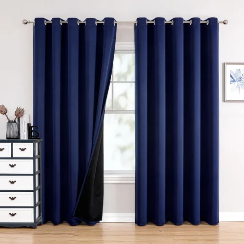 Miniatura 107 de ChrisDowa - Cortinas 100% opacas, para dormitorio, con forro negro, 2 capas gruesas, aislamiento térmico y ojales, 63 pulgadas de largo, juego de 2